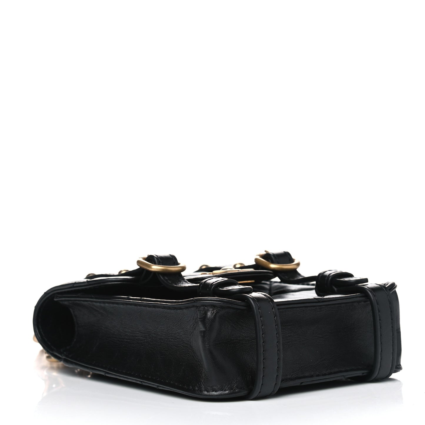 Aged Calfskin Quilted Mini City School Flap Black