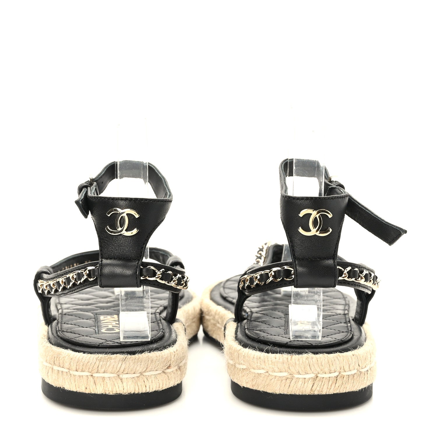 Chanel Lambskin Chain CC Thong Espadrille Sandals 38 Black 5 of 10