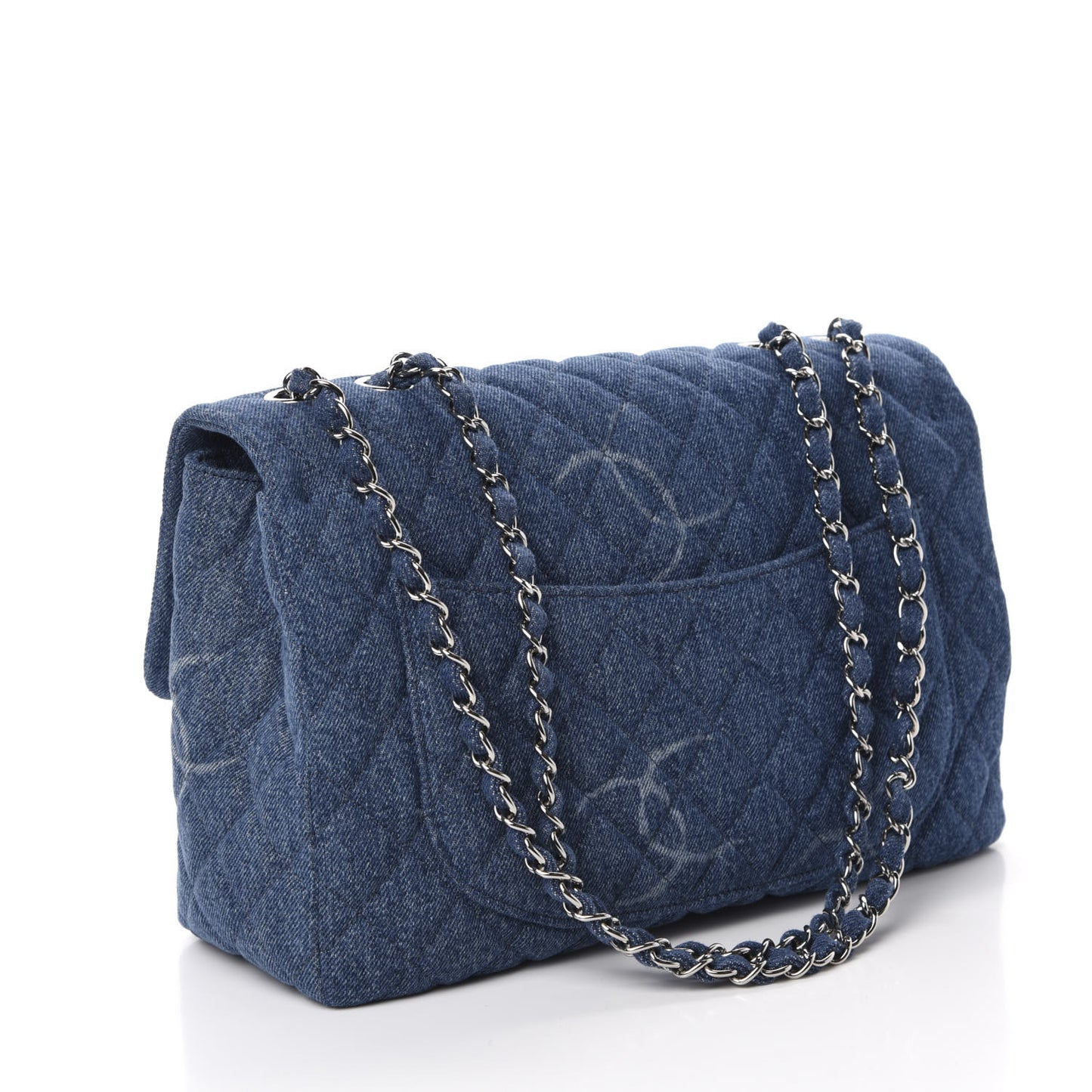 Denim Quilted CC Print Jumbo Single Flap Blue
