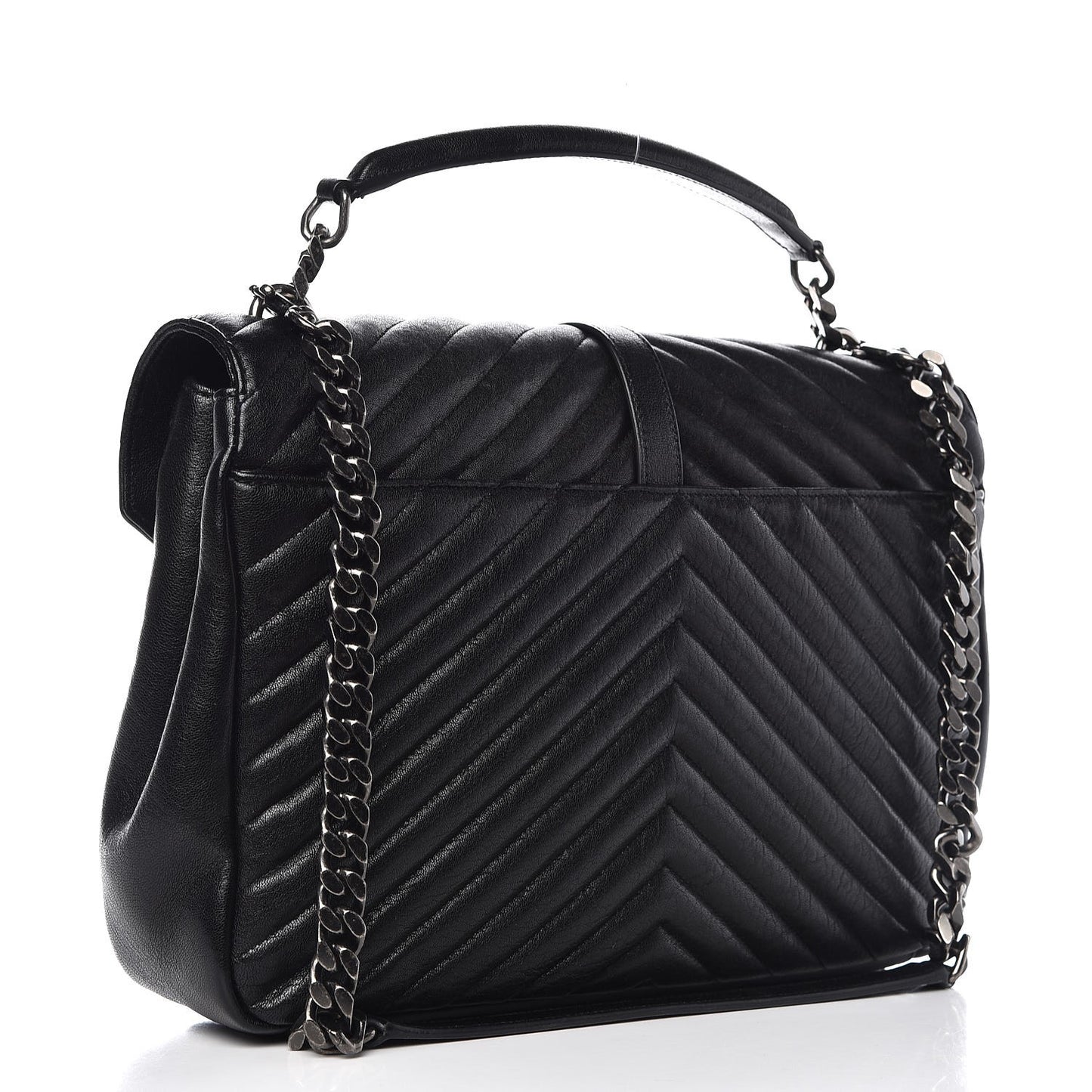 Sheepskin Matelasse Chevron Monogram Large College Satchel Black