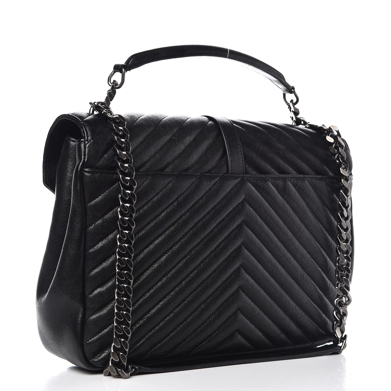 Saint Laurent Sheepskin Matelasse Chevron Monogram Large College Satchel Black 4 of 13