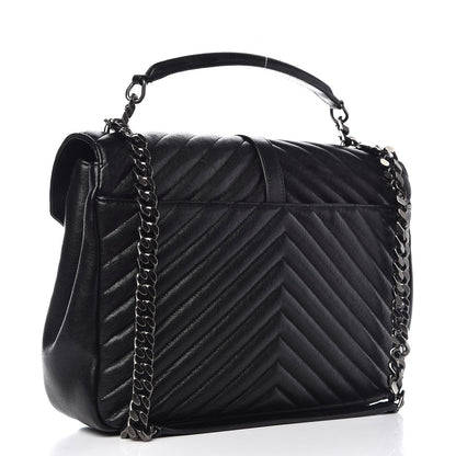 Saint Laurent Sheepskin Matelasse Chevron Monogram Large College Satchel Black 4 of 13