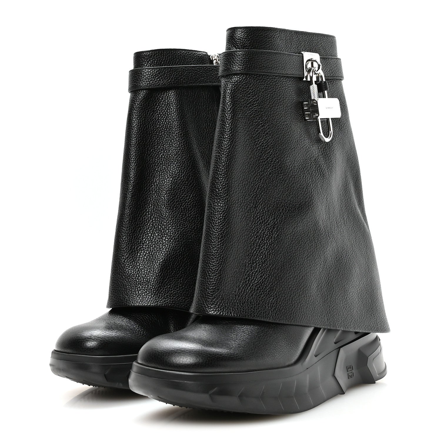 Givenchy Grained Calfskin Shark Lock Biker Ankle Boots 39 Black 4 of 8