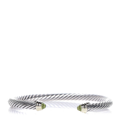 David Yurman Sterling Silver 14K Yellow Gold Peridot 5mm Cable Classics Petite Color Bracelet 1 of 5