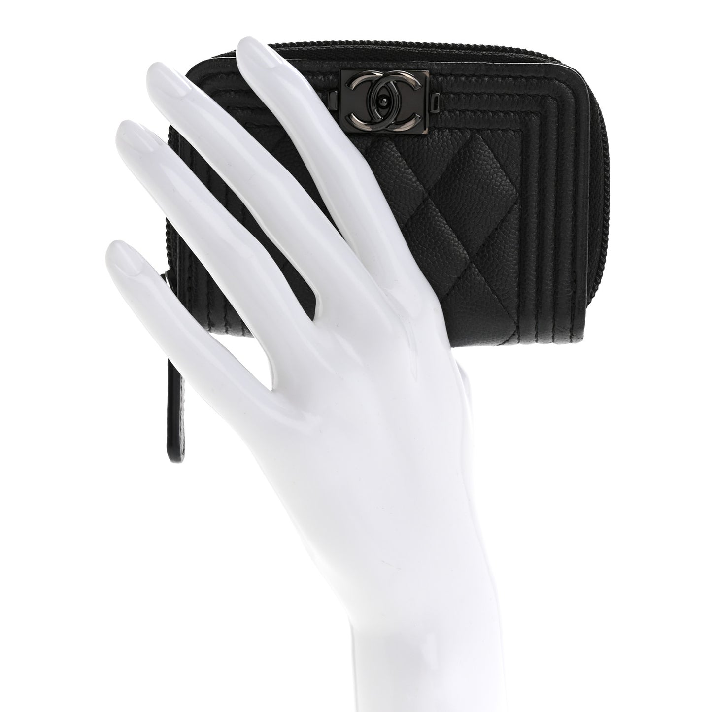 Caviar Quilted Boy Zip Around Coin Purse Wallet So Black