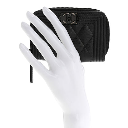 Chanel Caviar Quilted Boy Zip Around Coin Purse Wallet So Black 2 of 10