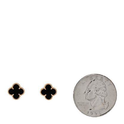 Van Cleef & Arpels 18K Yellow Gold Black Onyx Sweet Alhambra Earrings 2 of 5