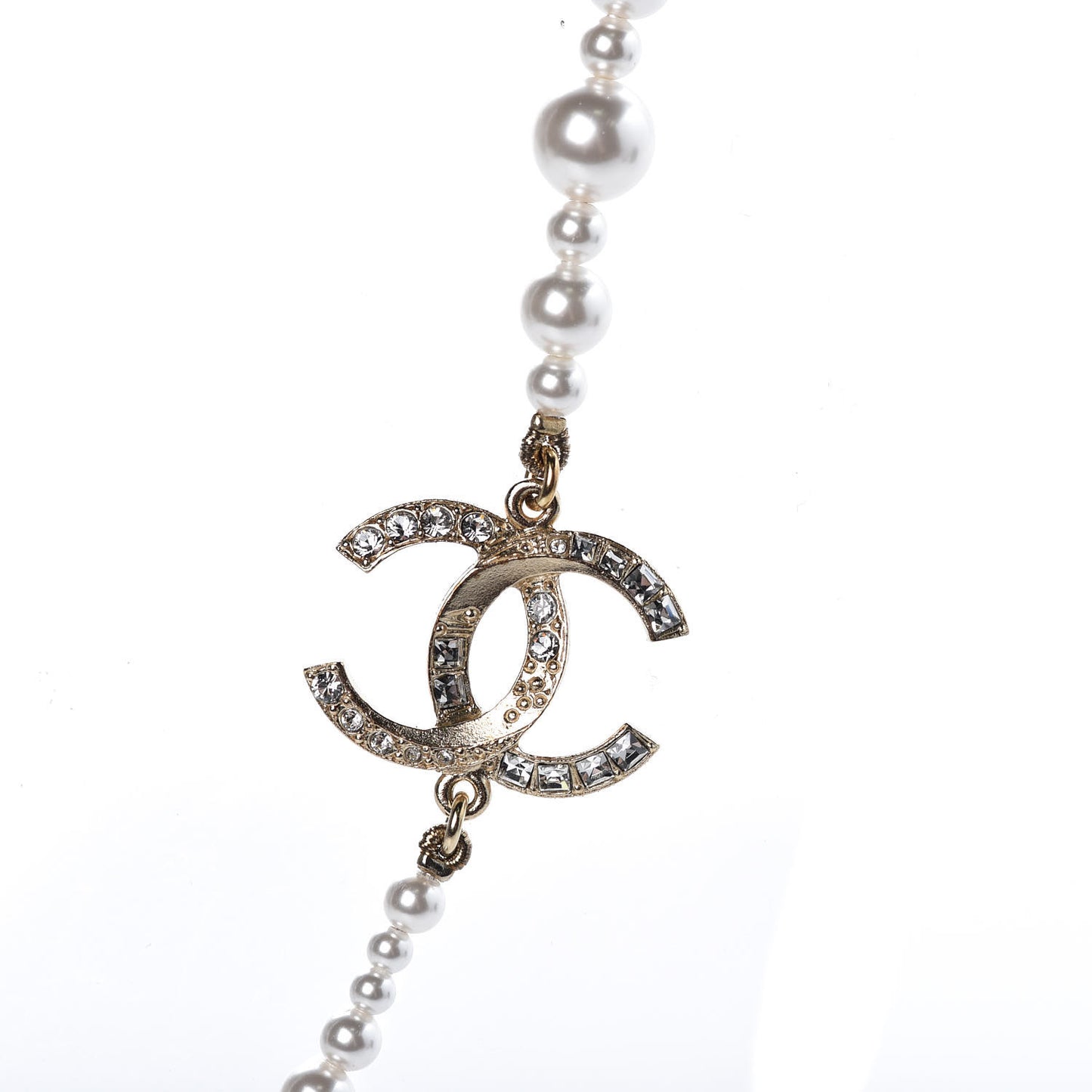 Pearl Baguette Crystal CC Necklace Gold