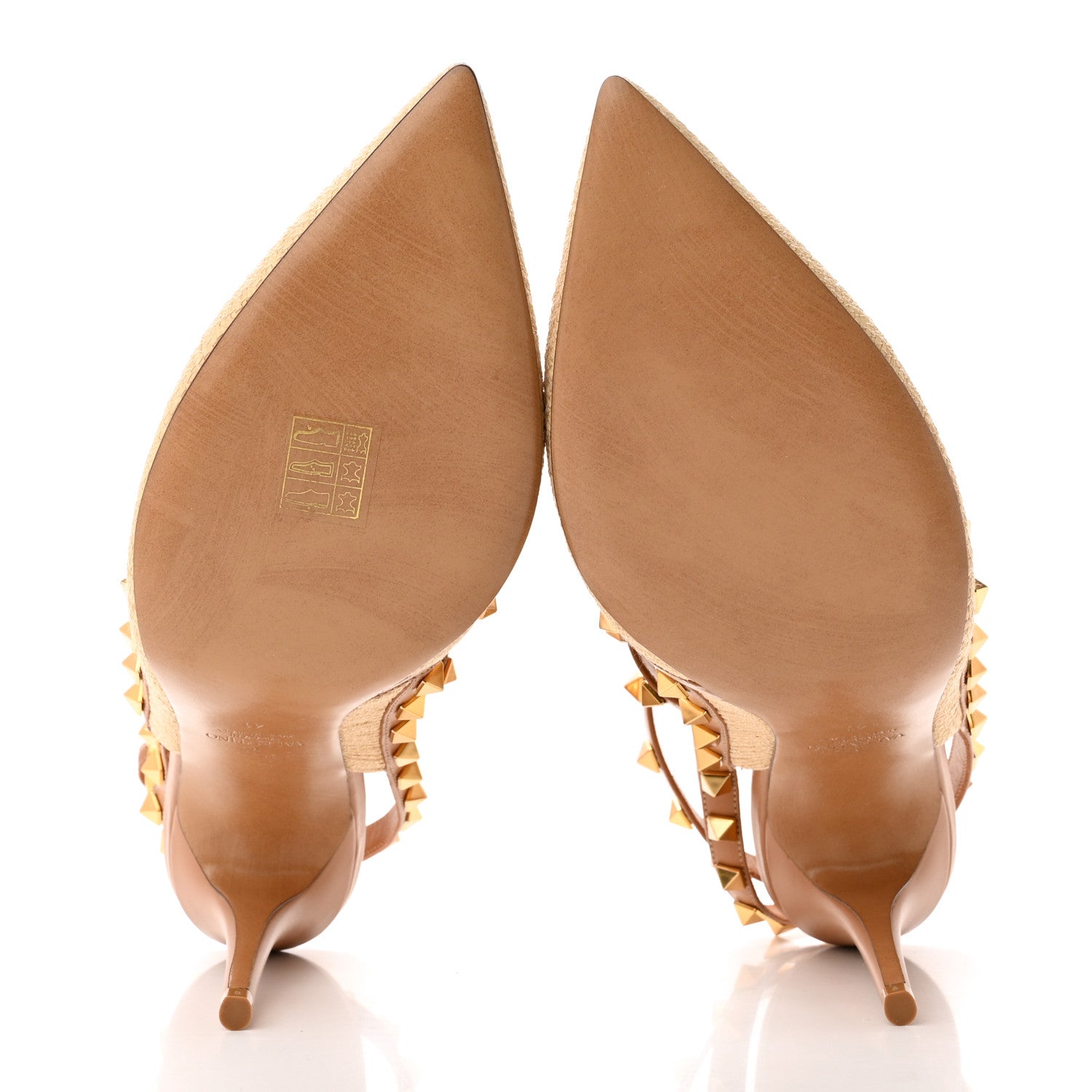 Valentino Garavani Raffia Calfskin Rockstud Ankle Strap 100mm Pumps 41 Natural Saddle Brown 5 of 8