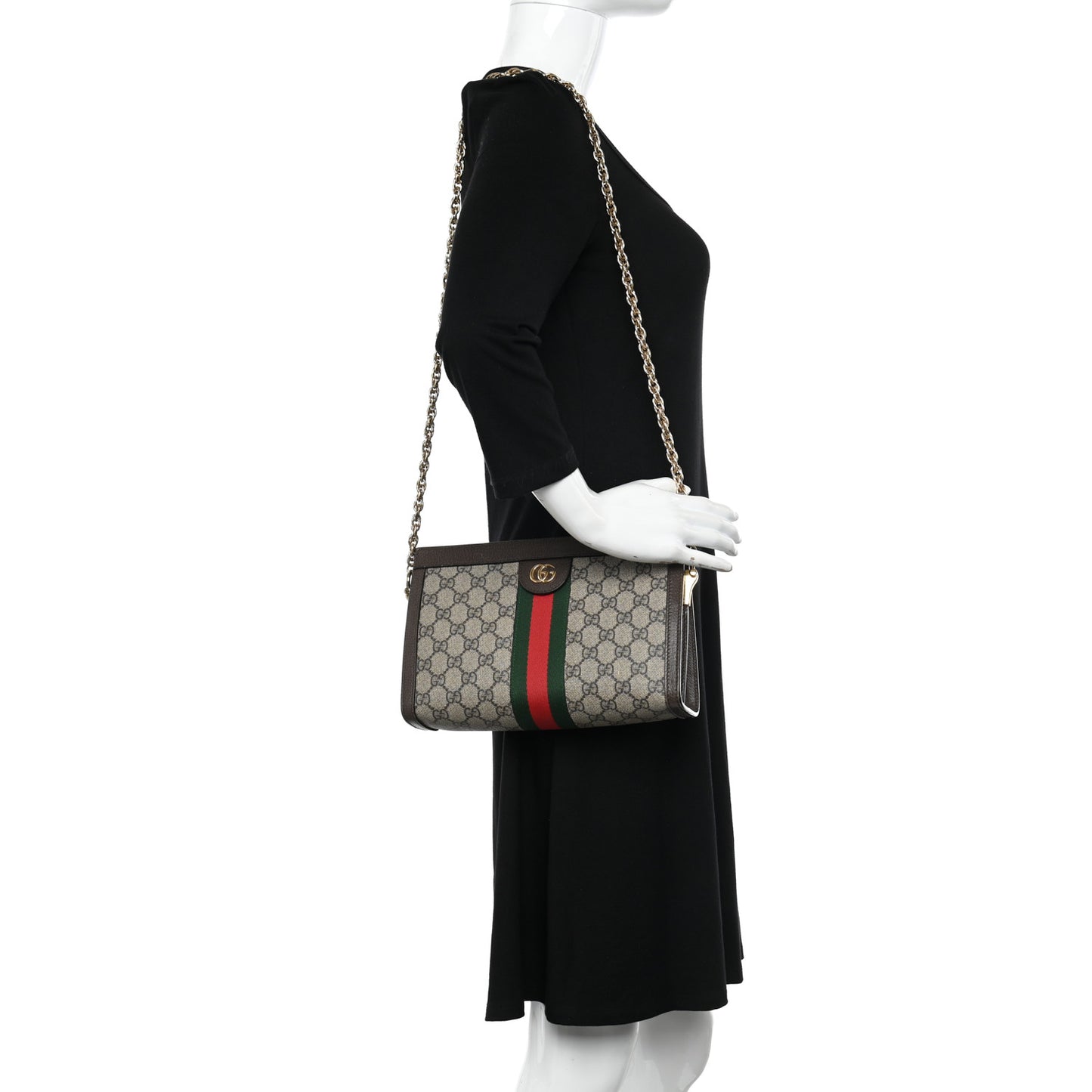 GG Supreme Monogram Web Small Ophidia Chain Shoulder Bag Brown