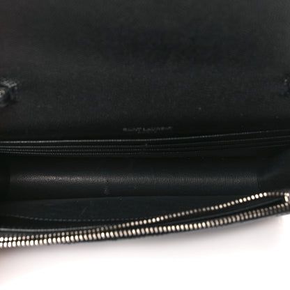 Saint Laurent Grain De Poudre Matelasse Chevron Monogram Envelope Chain Wallet Black 5 of 10