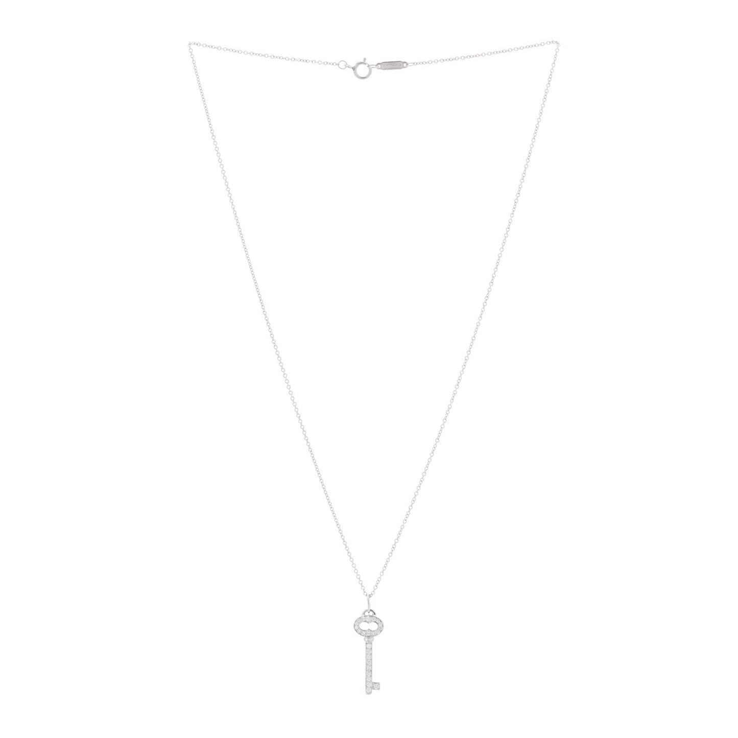 Platinum Diamond Mini Vintage Oval Key Pendant Necklace