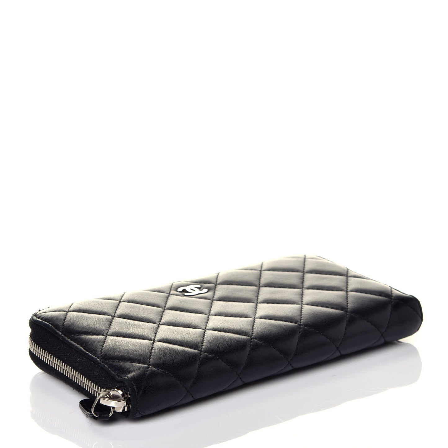 Lambskin Quilted Large Gusset Zip Around Wallet Black