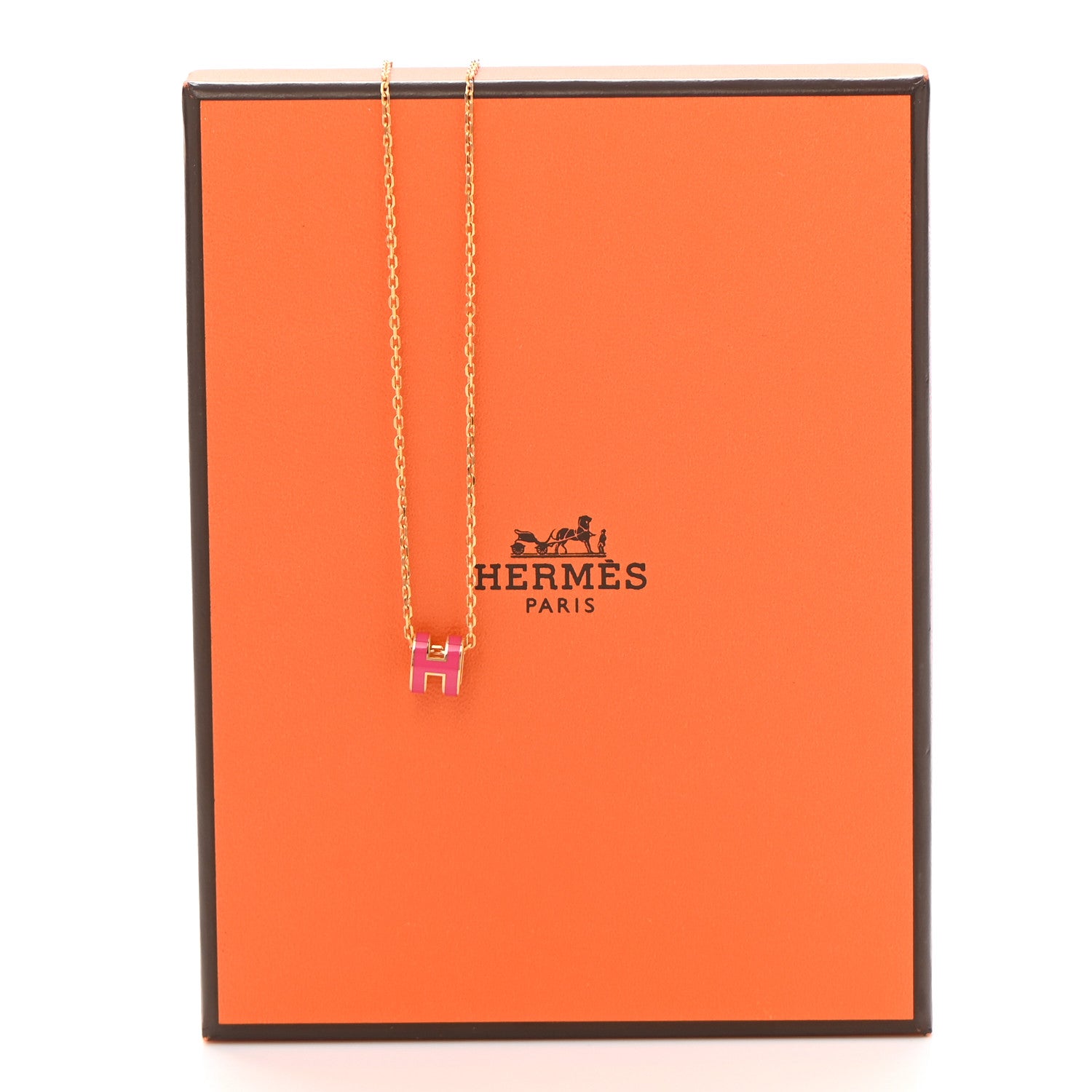 Hermes Lacquered Gold Mini Pop H Pendant Necklace Rose Extreme 7 of 7