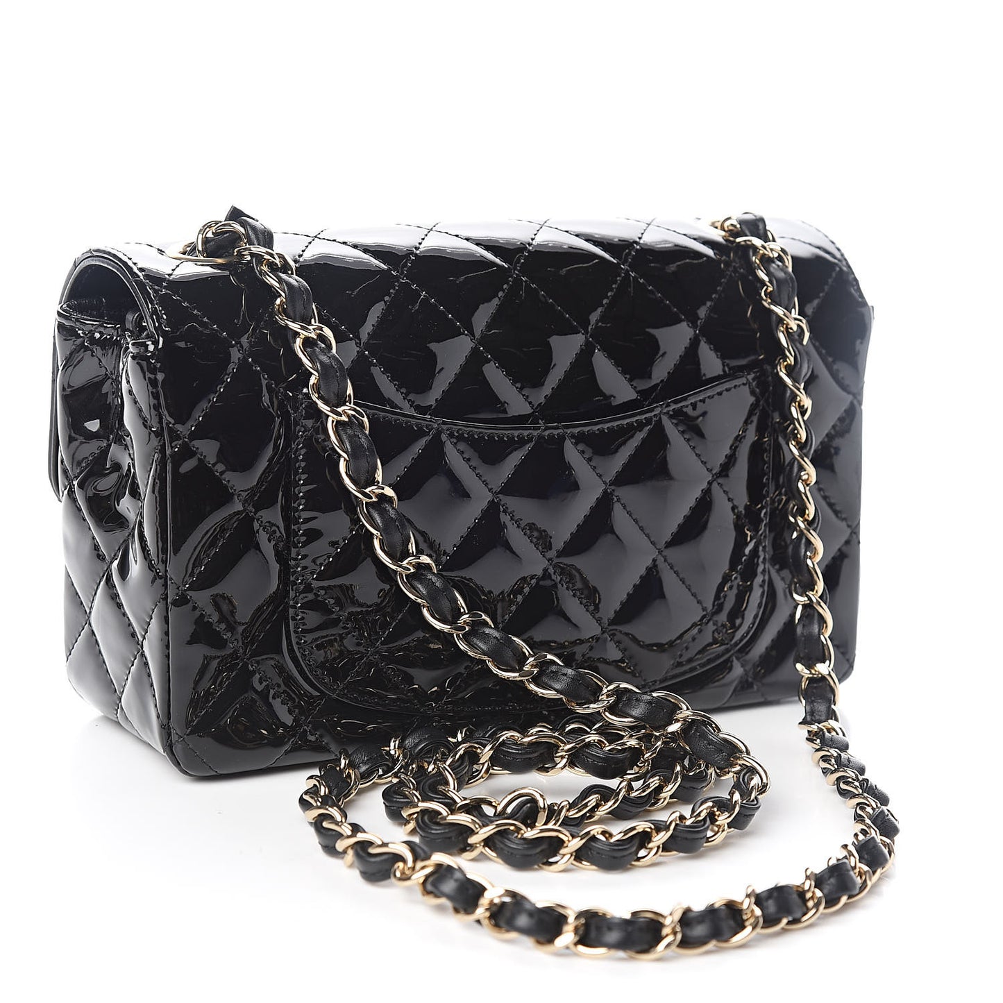 Patent Calfskin Quilted Mini Rectangular Flap Black