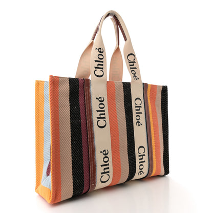 Chloe Cotton Calfskin Large Woody Striped Tote Multicolor 2 of 11