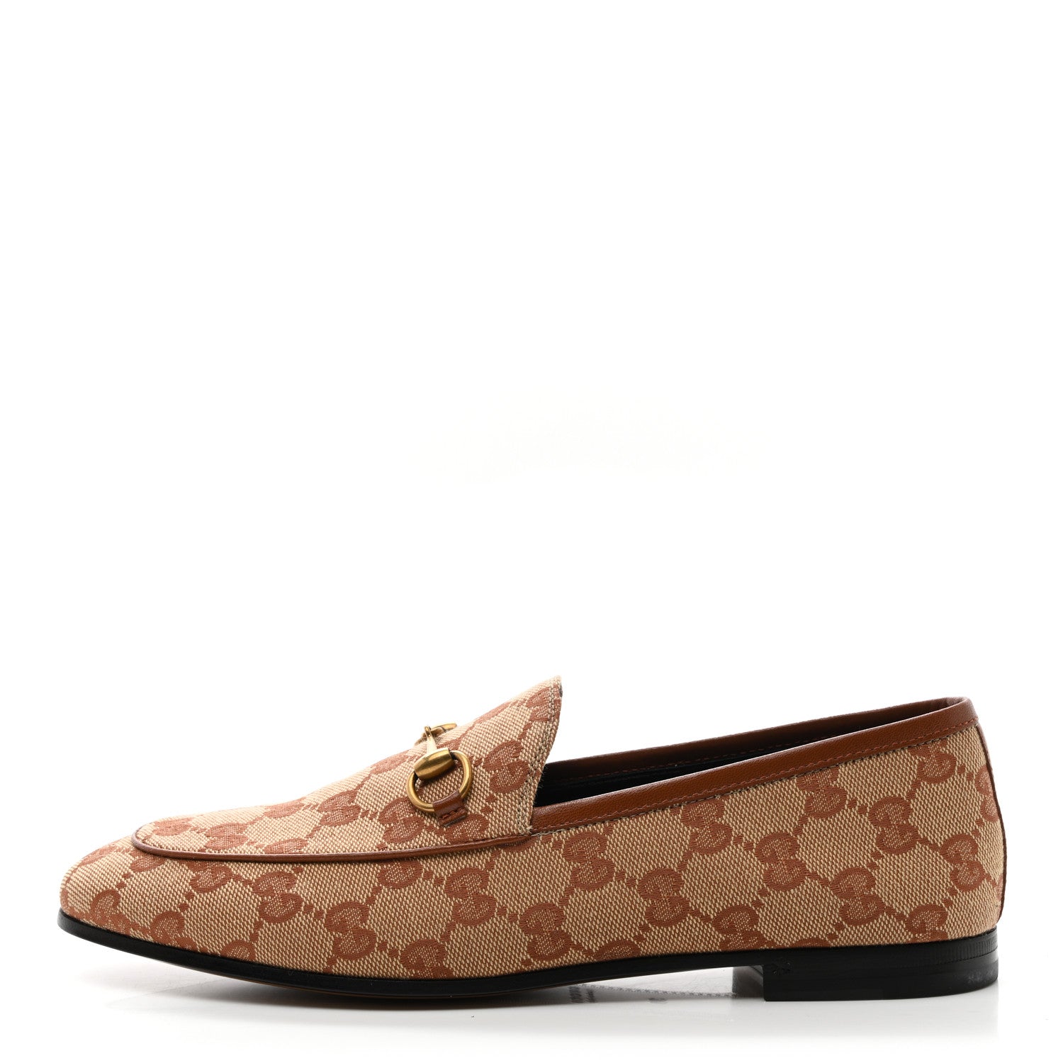 Gucci Canvas GG Monogram Horsebit Womens Jordaan Loafers 38 Beige Ruggine Rust 1 of 9