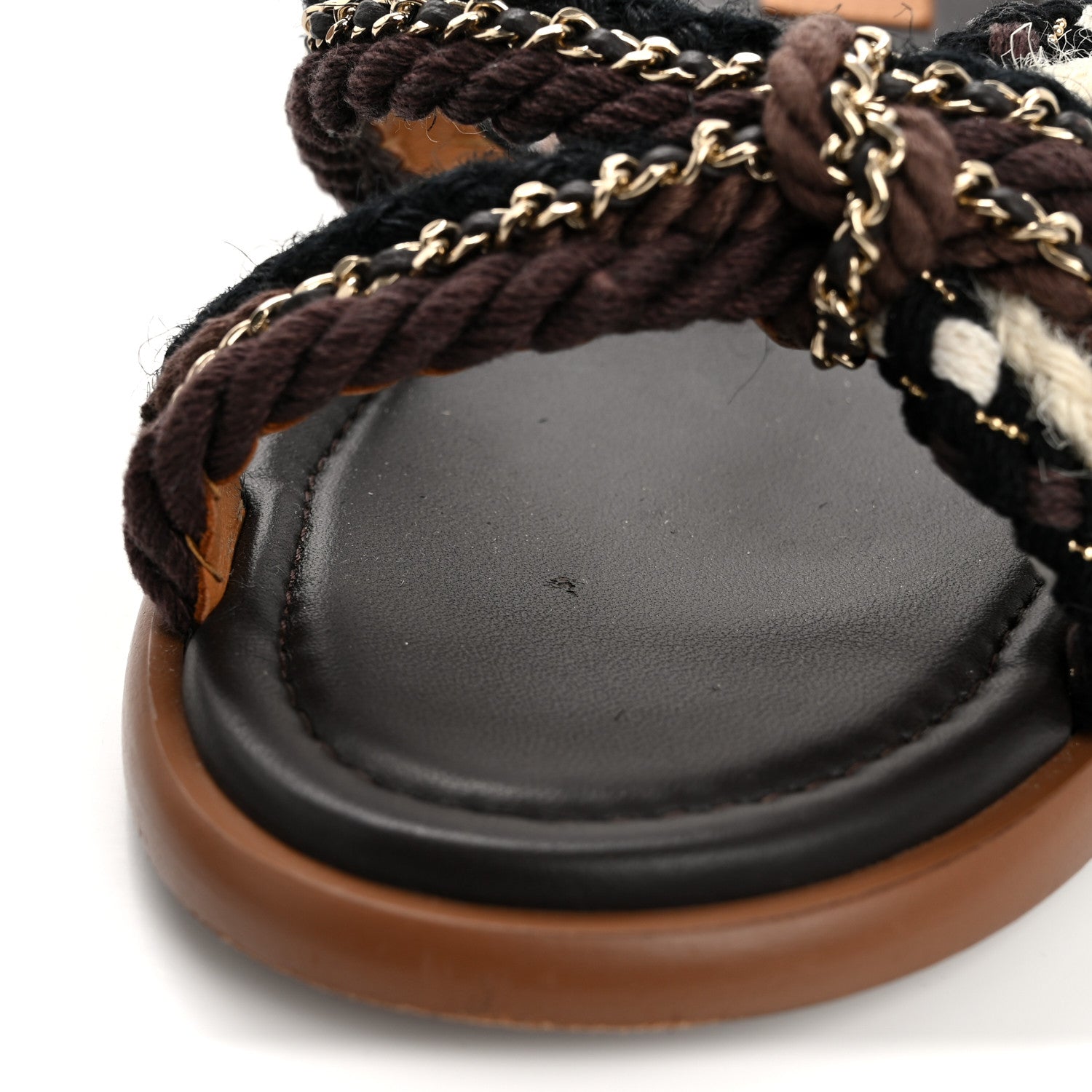 Chanel Lambskin Cord Chain CC Sandals 38.5 Brown Black Ivory 14 of 14