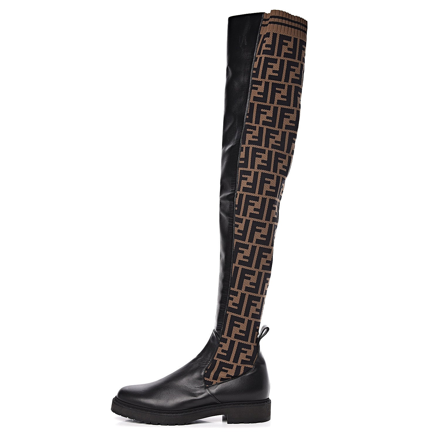 Fendi Nappa Microfiber Fabric FF Rockoko Thigh High Boots 37 Black Tobacco 1 of 8