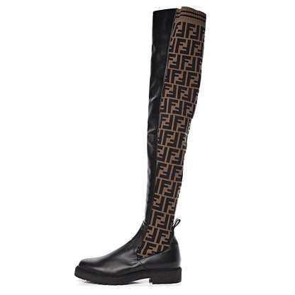 Fendi Nappa Microfiber Fabric FF Rockoko Thigh High Boots 37 Black Tobacco 1 of 8