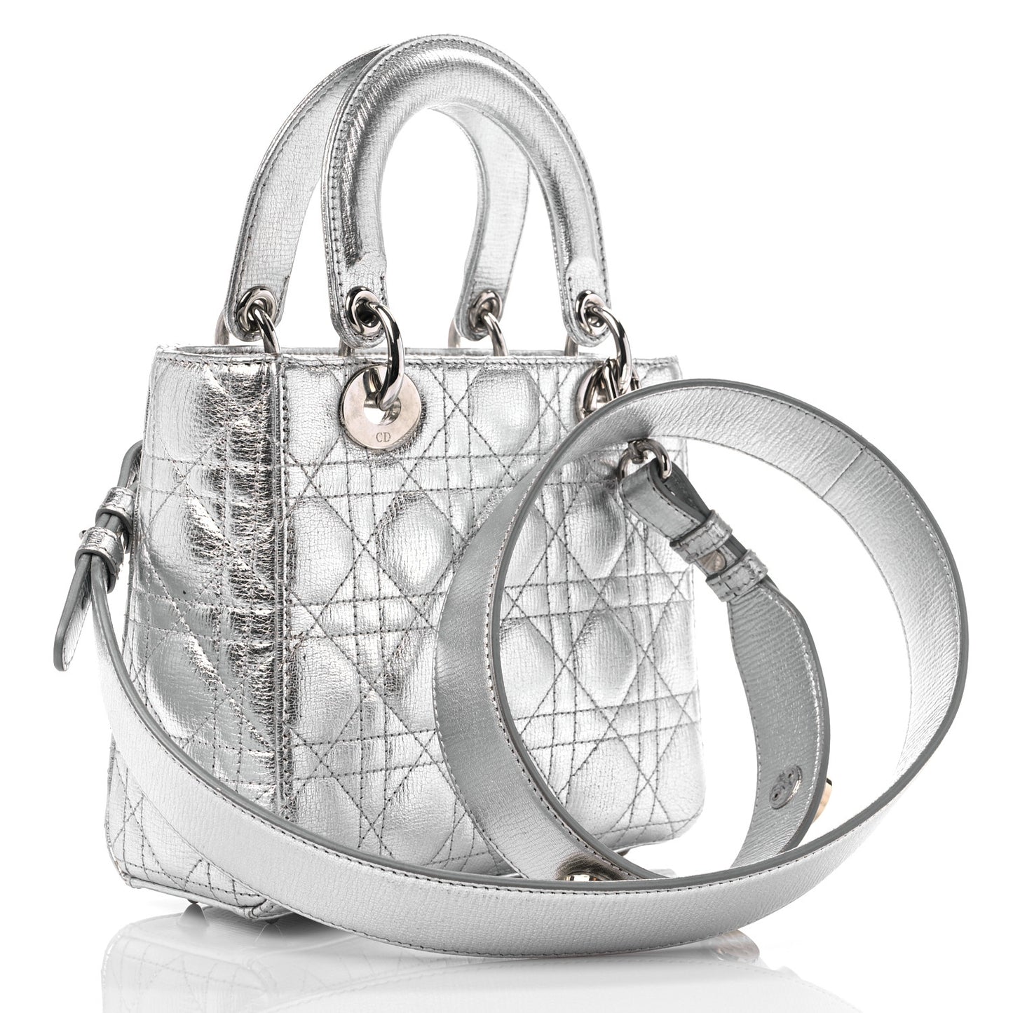 Metallic Grained Calfskin Cannage Small Lucky Badges My Lady Dior Silver