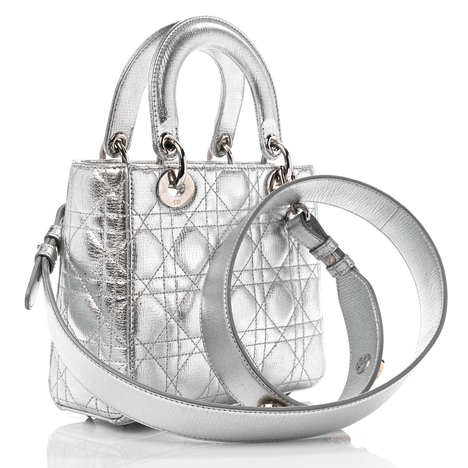 Christian Dior Metallic Grained Calfskin Cannage Small Lucky Badges My Lady Dior Silver 3 of 10