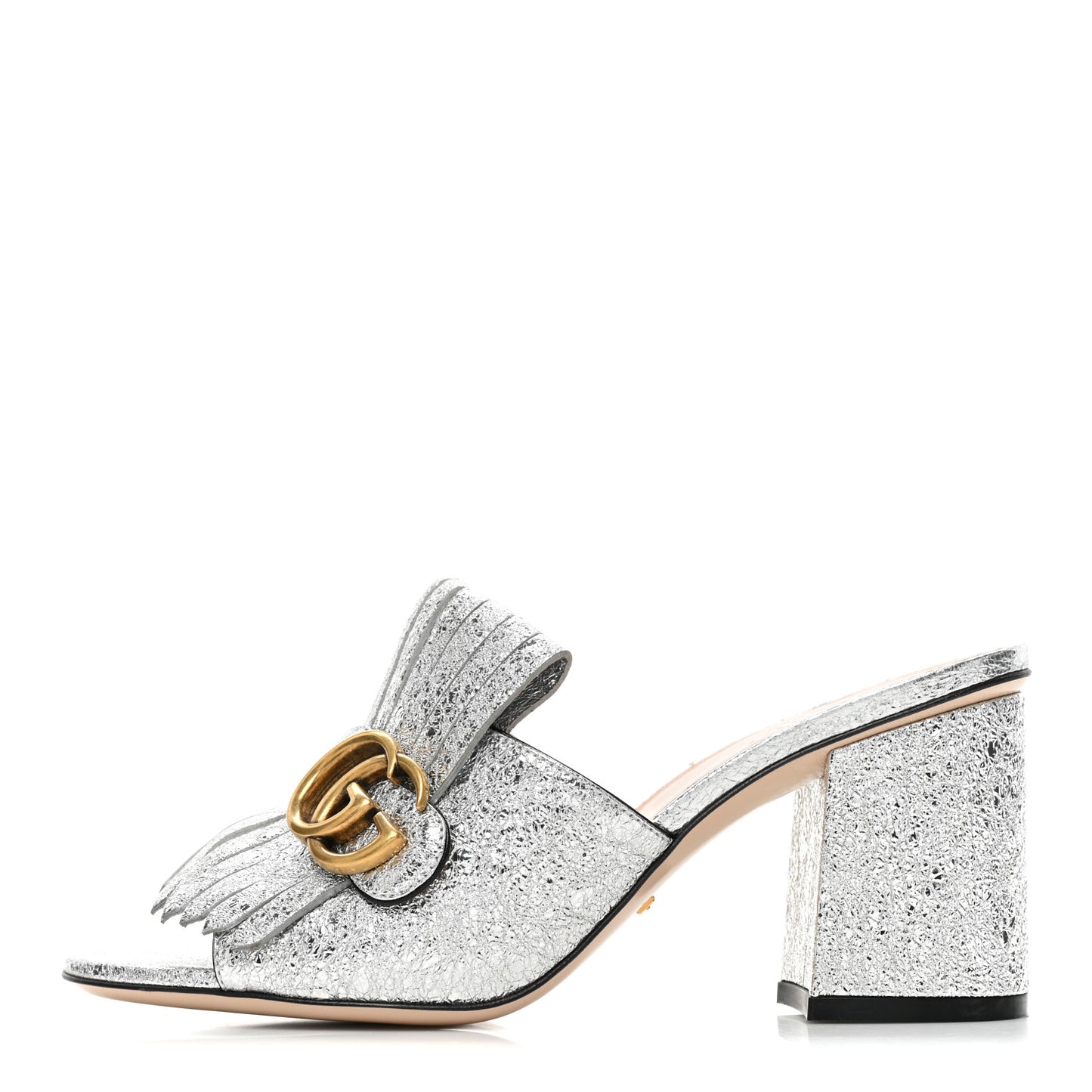 Galassia GG Marmont Fringe 75mm Slide Sandals 37.5 Argento