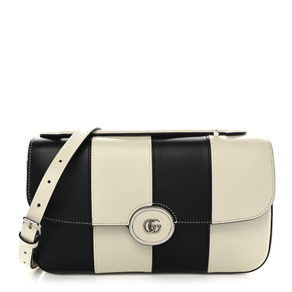 Gucci Senna Calfskin Lines Petite GG Top Handle Shoulder Bag Black Mystic White 1 of 10