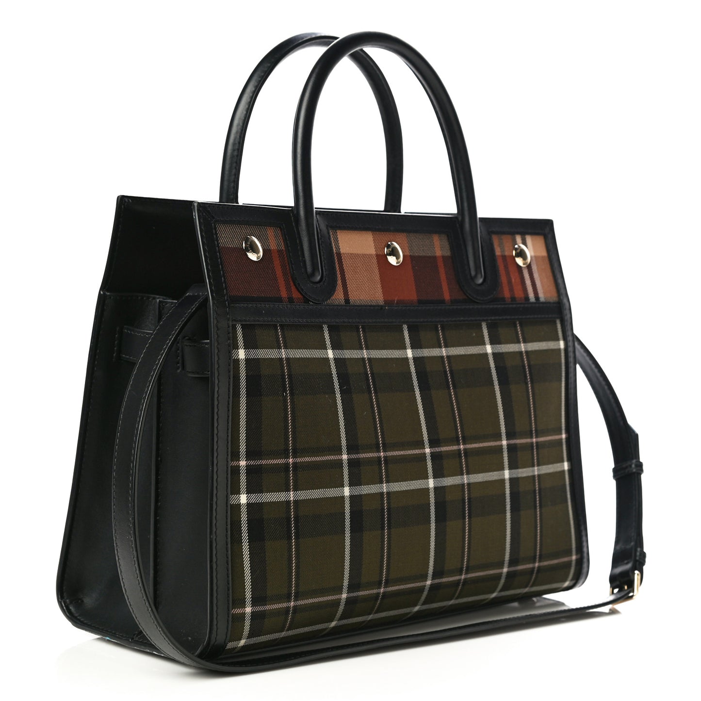 Wool Tartan Two Handle Title Bag Dark Green