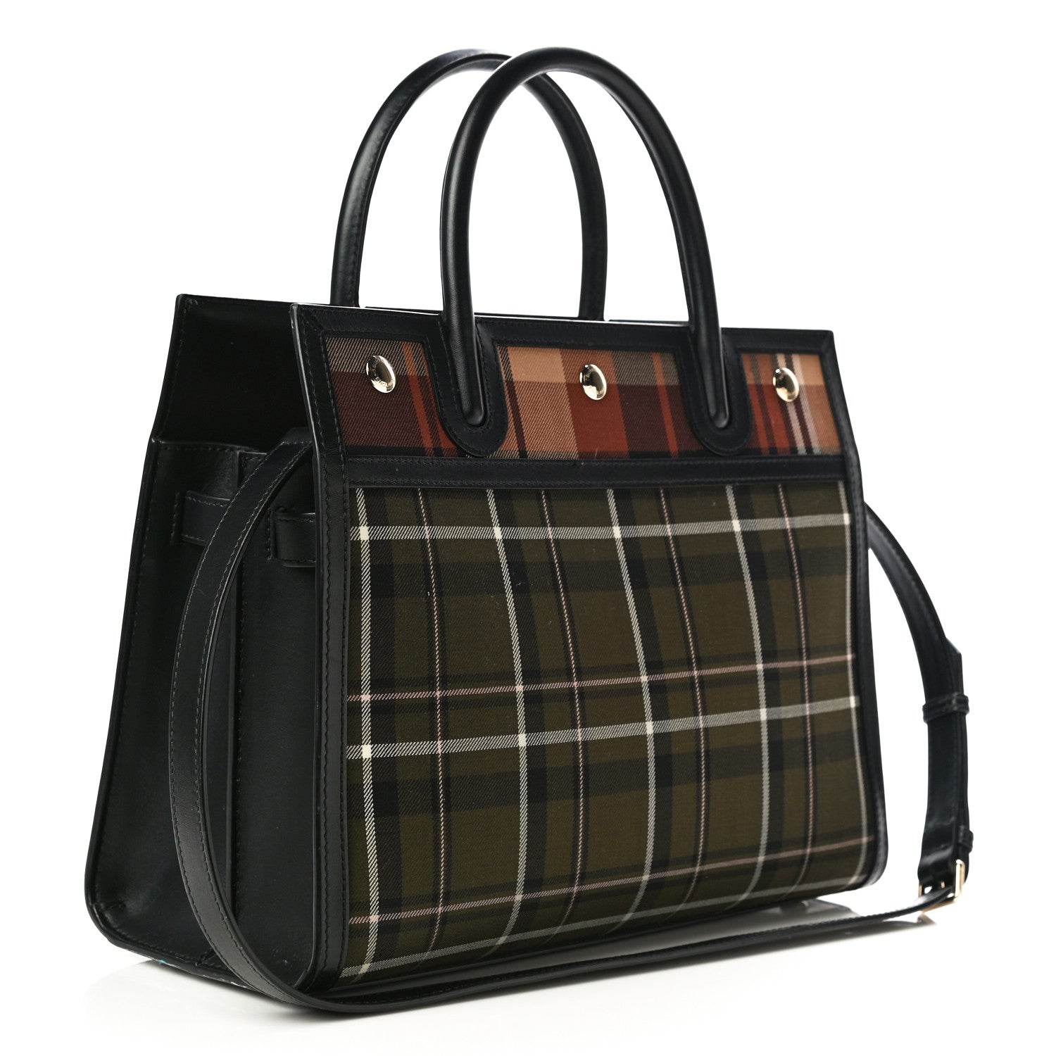 Burberry Wool Tartan Two Handle Title Bag Dark Green 3 of 10