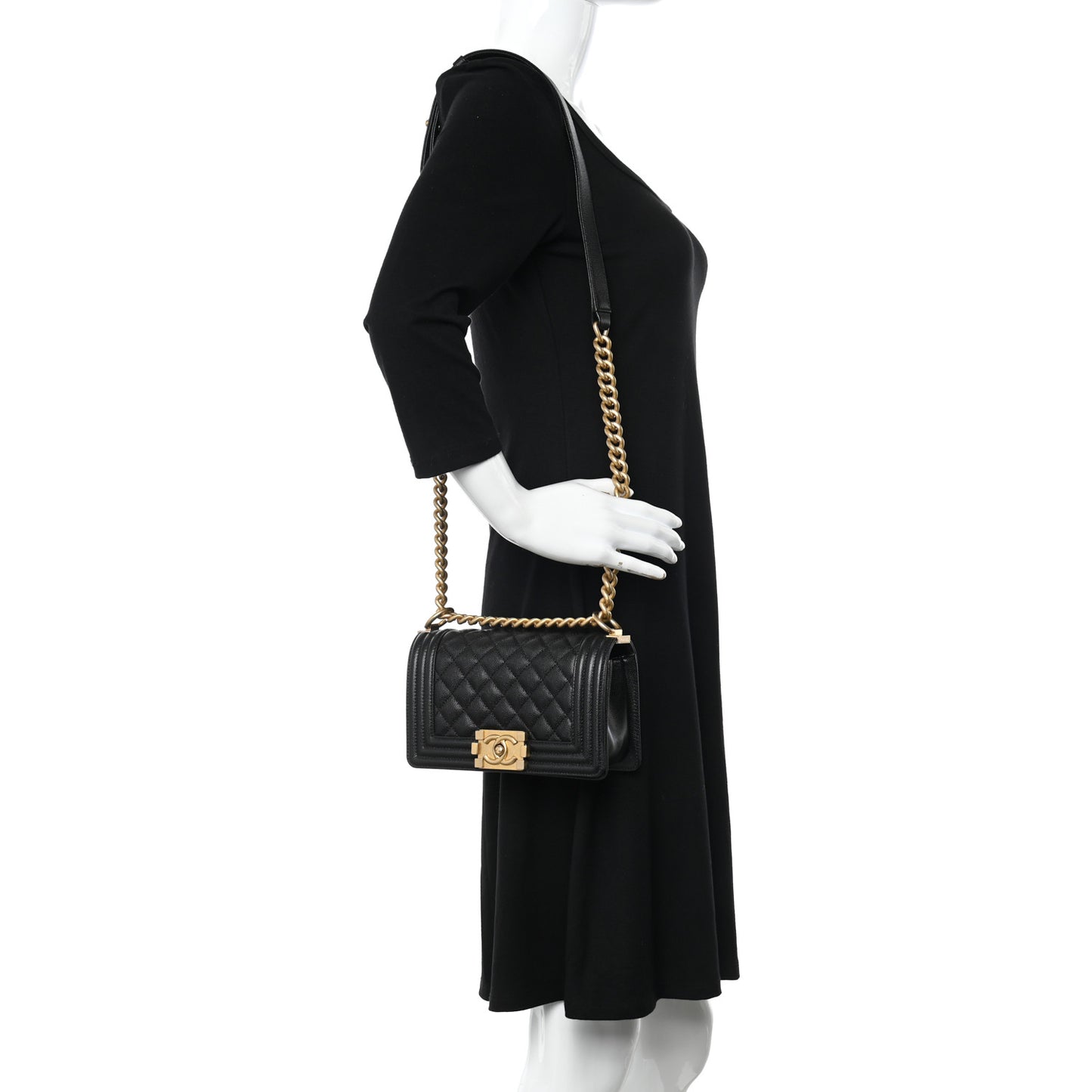 Caviar Quilted Small Boy Flap Black
