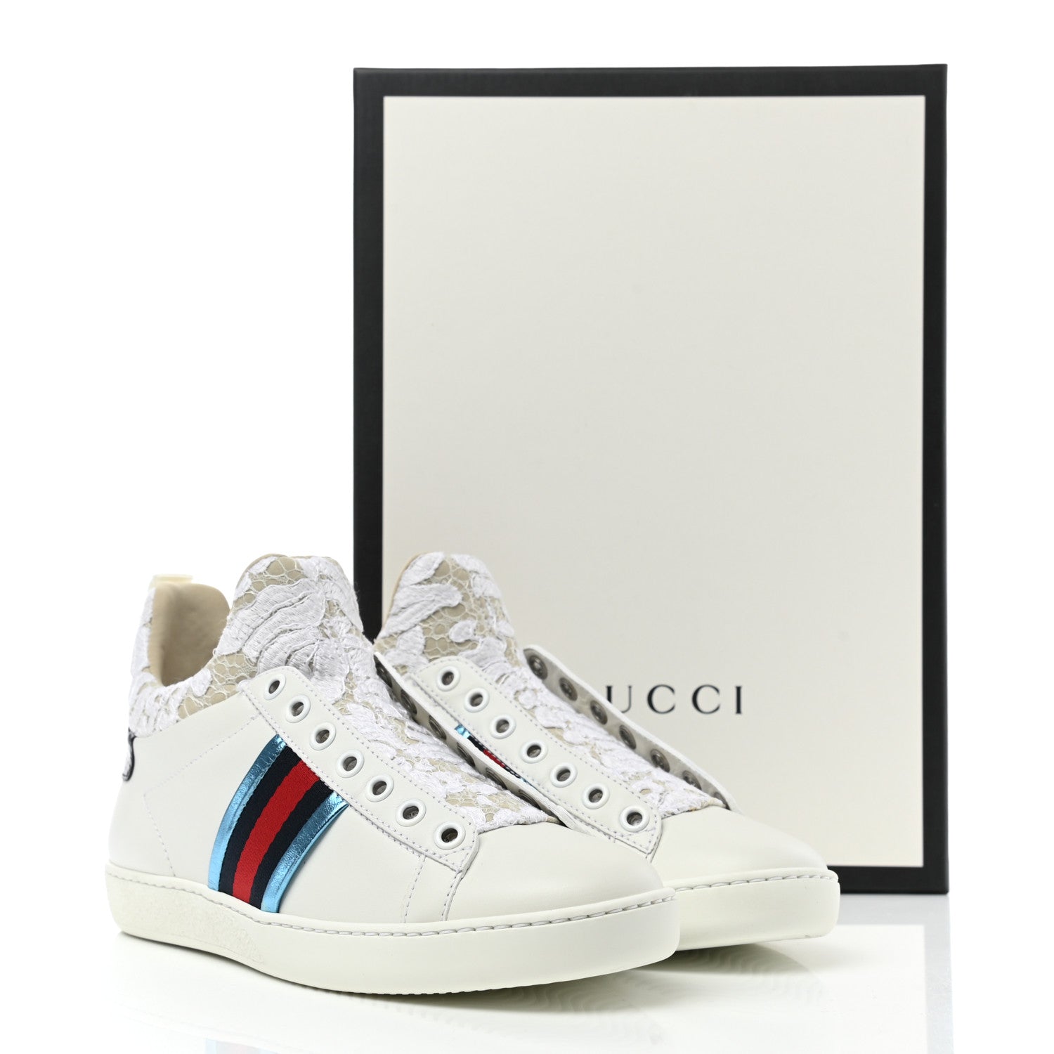 Gucci Calfskin Lace Ayers Sylvie Web New Womens Ace High Top Sneakers 35 White 9 of 9