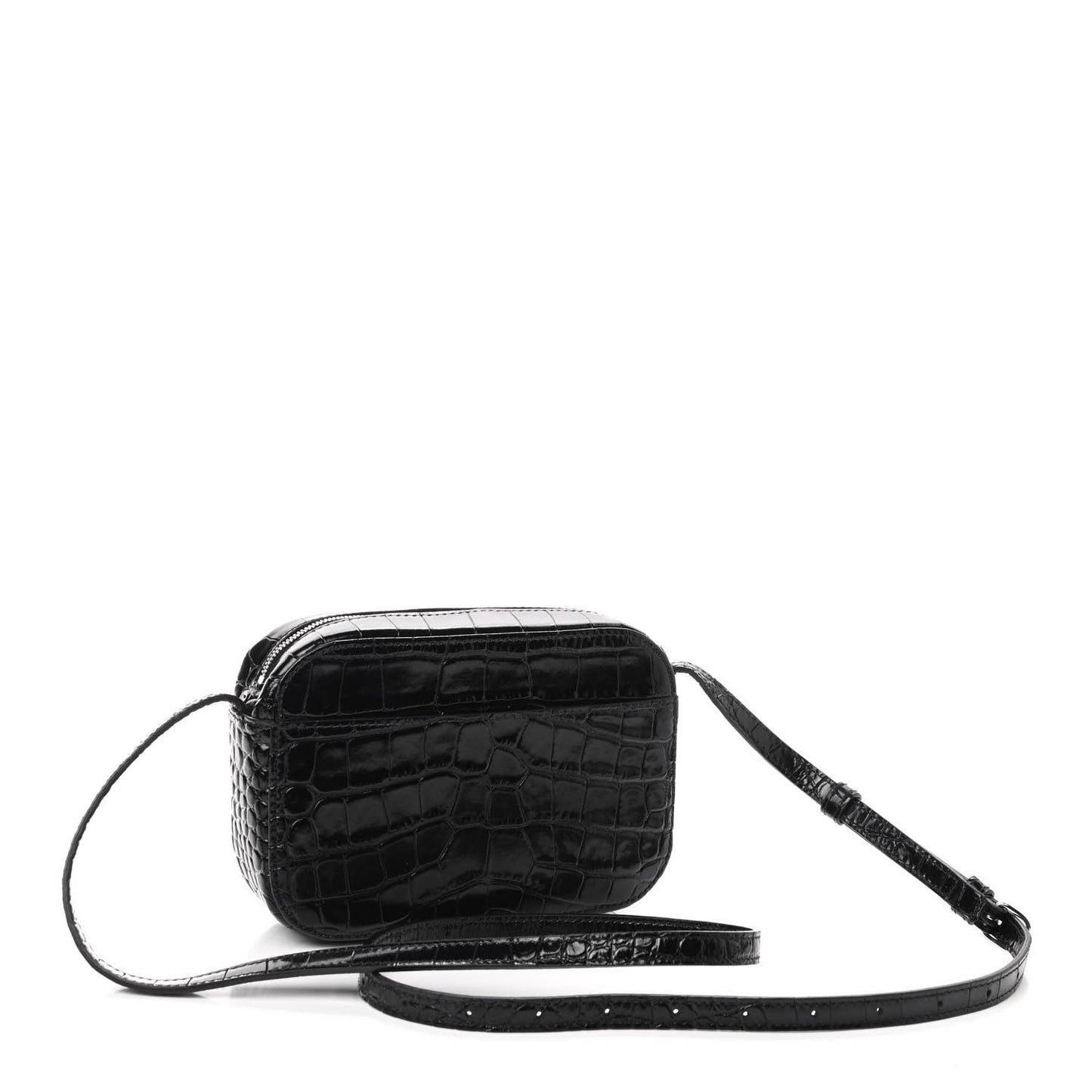 Shiny Calfskin Logo Crocodile Embossed XS Everyday Camera Bag Black