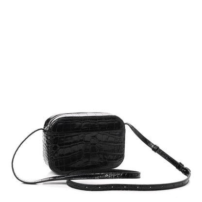 Balenciaga Shiny Calfskin Logo Crocodile Embossed XS Everyday Camera Bag Black 2 of 7