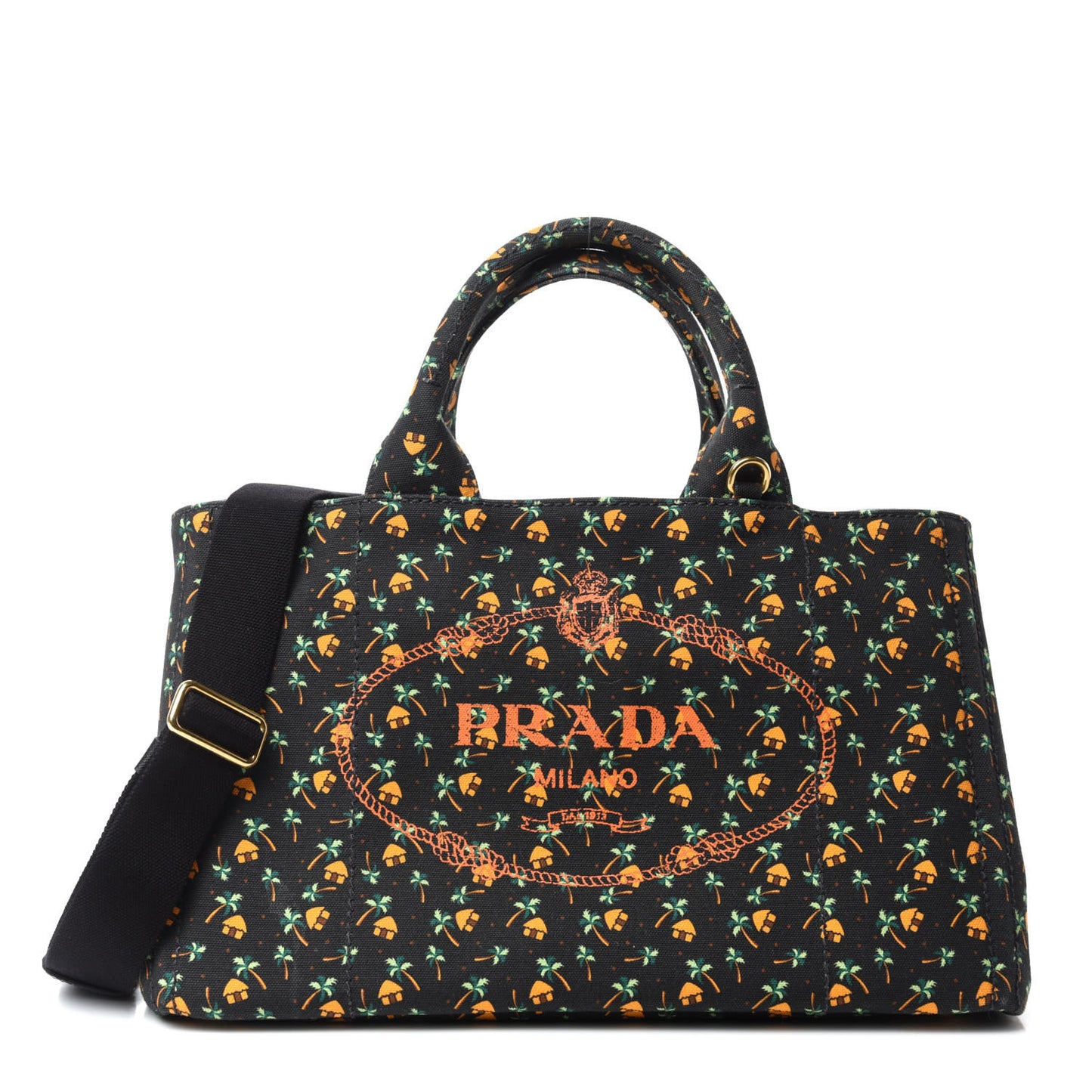 Canapa Palm Tree Print Logo Tote Black