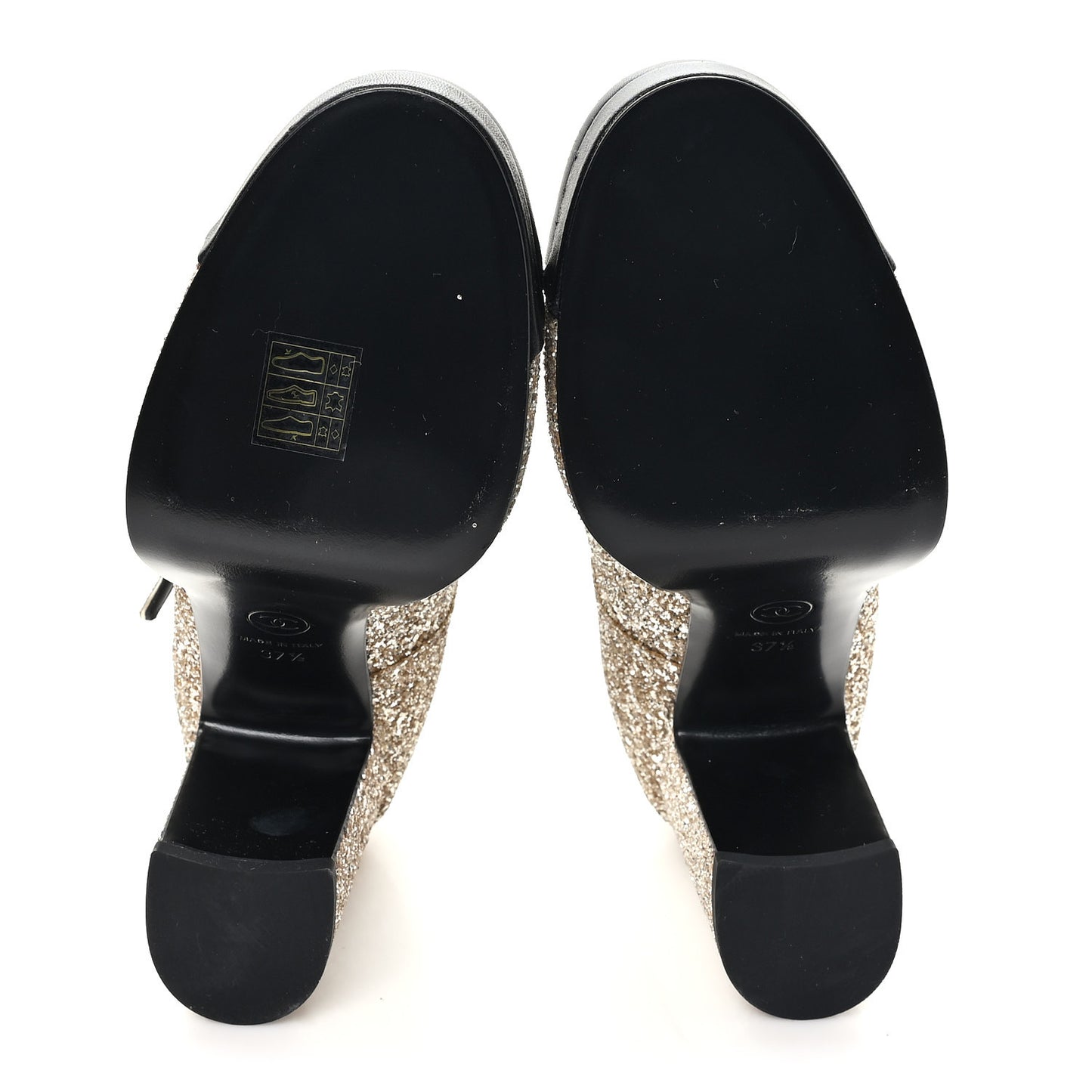 Glitter Lambskin Cap Toe CC Mary Jane Pumps 37.5 Light Gold Black