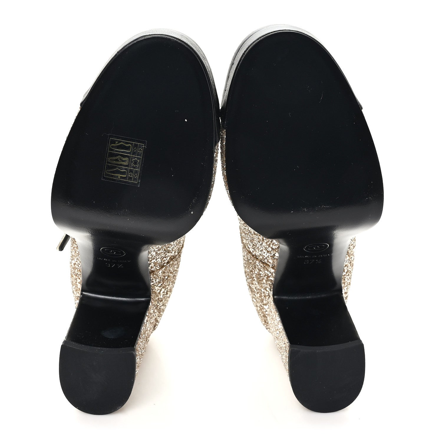 Chanel Glitter Lambskin Cap Toe CC Mary Jane Pumps 37.5 Light Gold Black 6 of 9