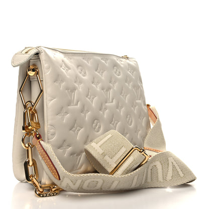 Louis Vuitton Lambskin Embossed Monogram Coussin PM Cream 3 of 11