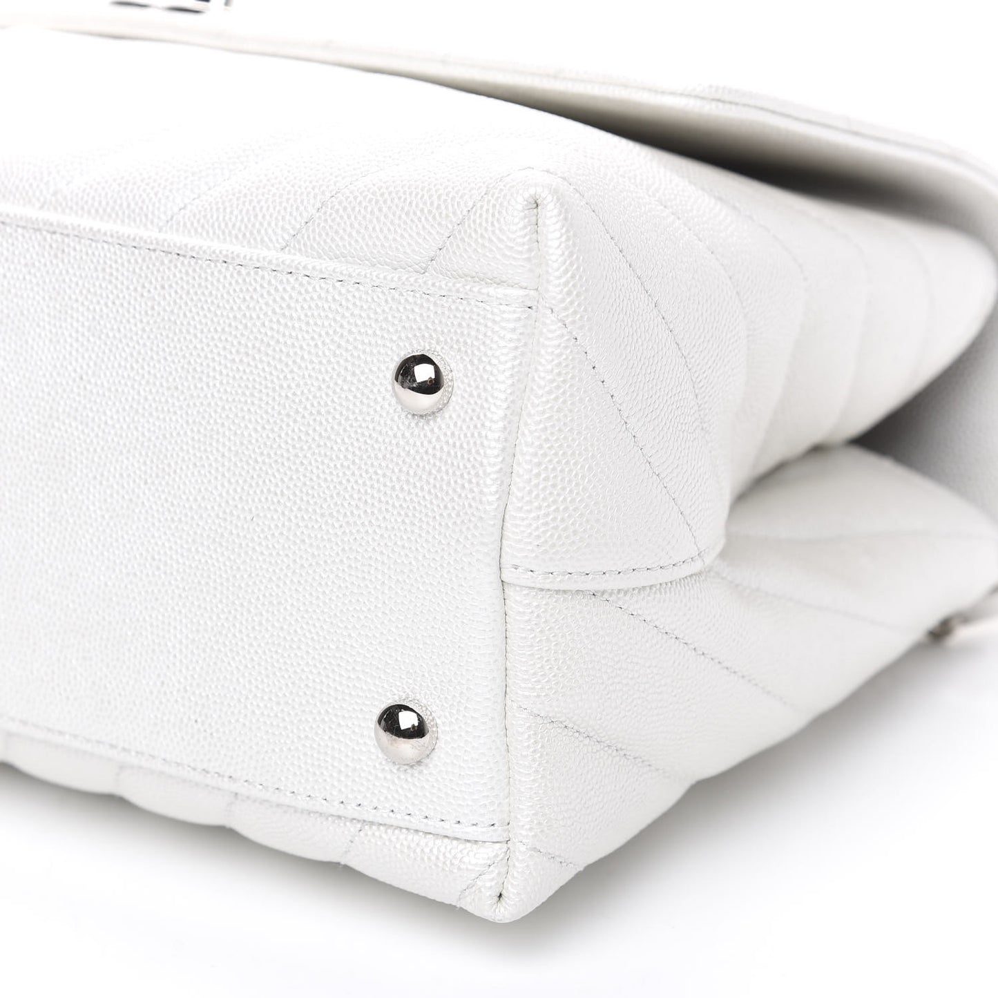 Iridescent Caviar Chevron Quilted Small Coco Handle Flap White