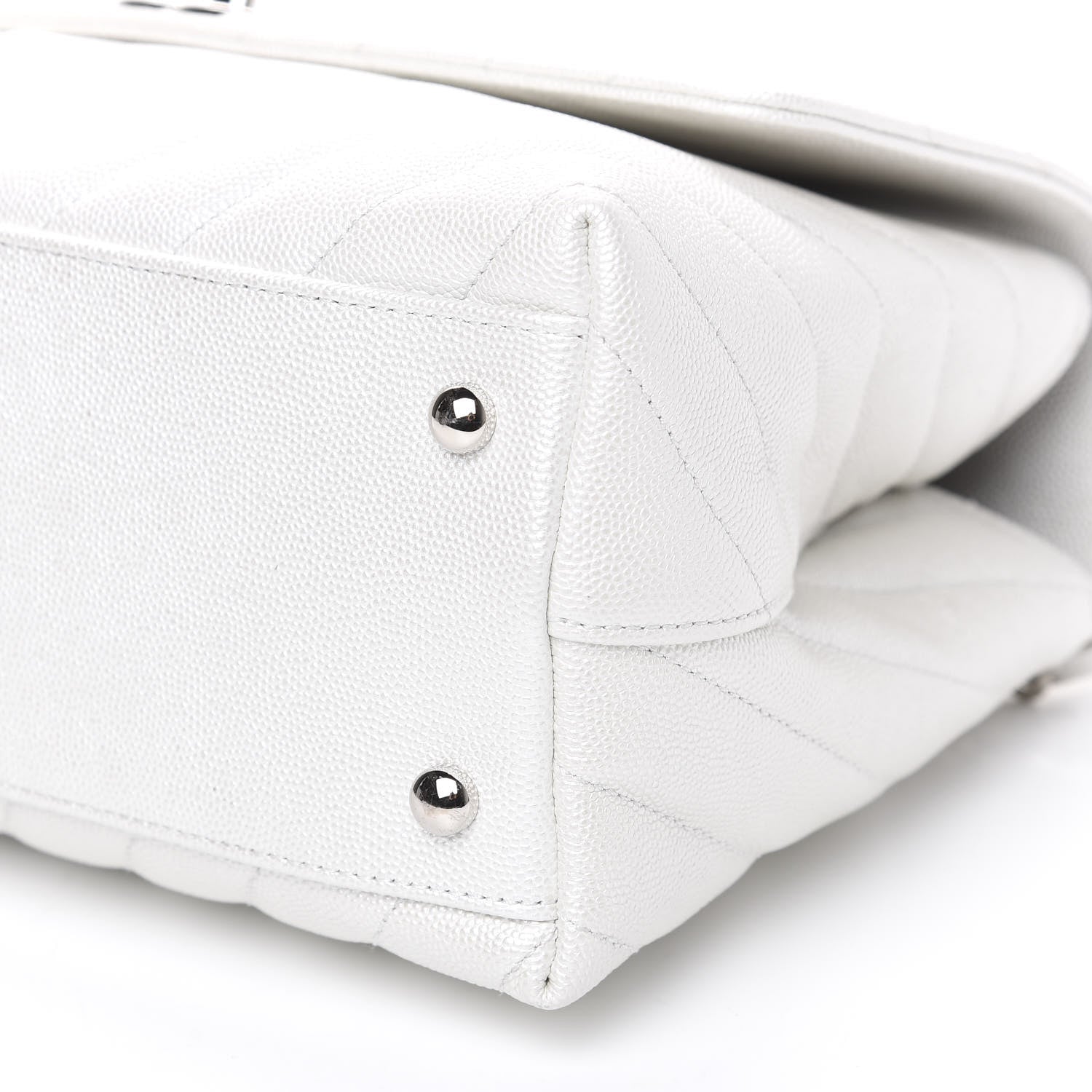 Chanel Iridescent Caviar Chevron Quilted Small Coco Handle Flap White 10 of 10
