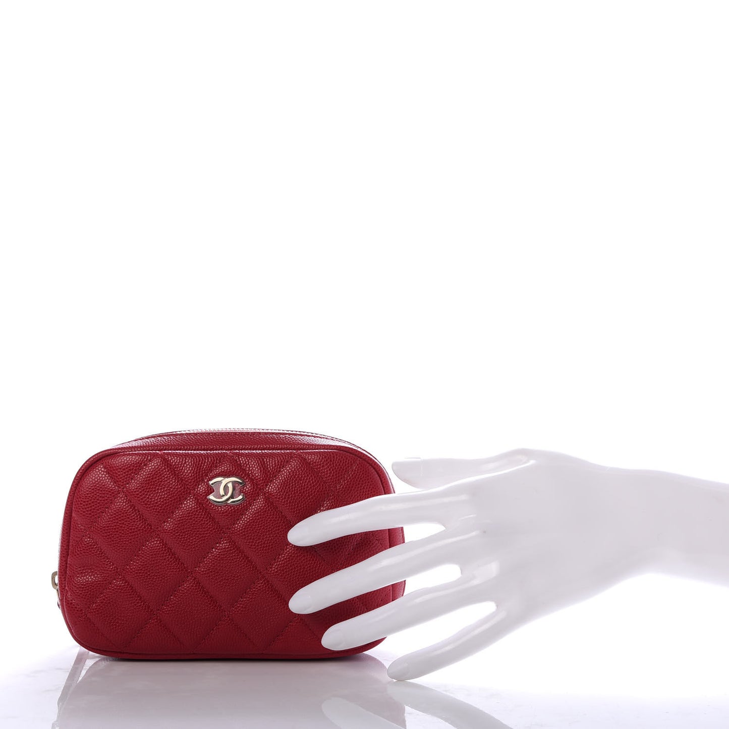 Caviar Quilted Small Curvy Pouch Cosmetic Case Dark Pink