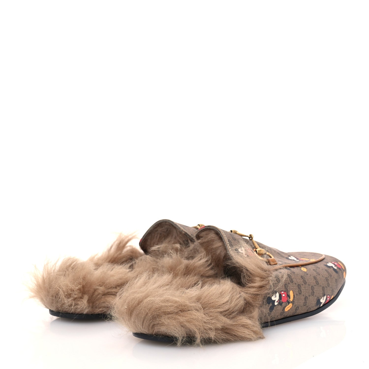 Gucci X DISNEY Mini Vintage GG Supreme Monogram Mickey Mouse Fur Womens Princetown Slippers 41 Beige Vintage Sun Oil 4 of 10
