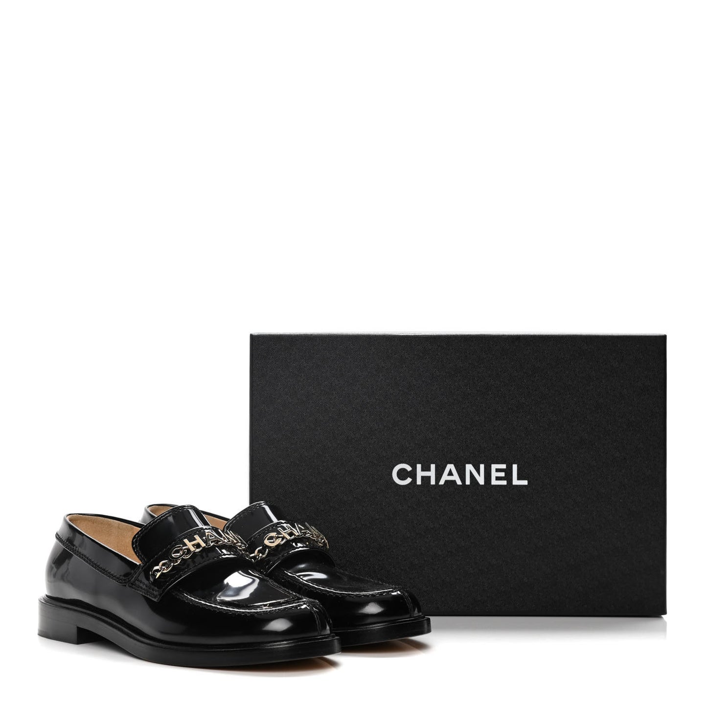 Shiny Calfskin Logo Loafers 38 Black
