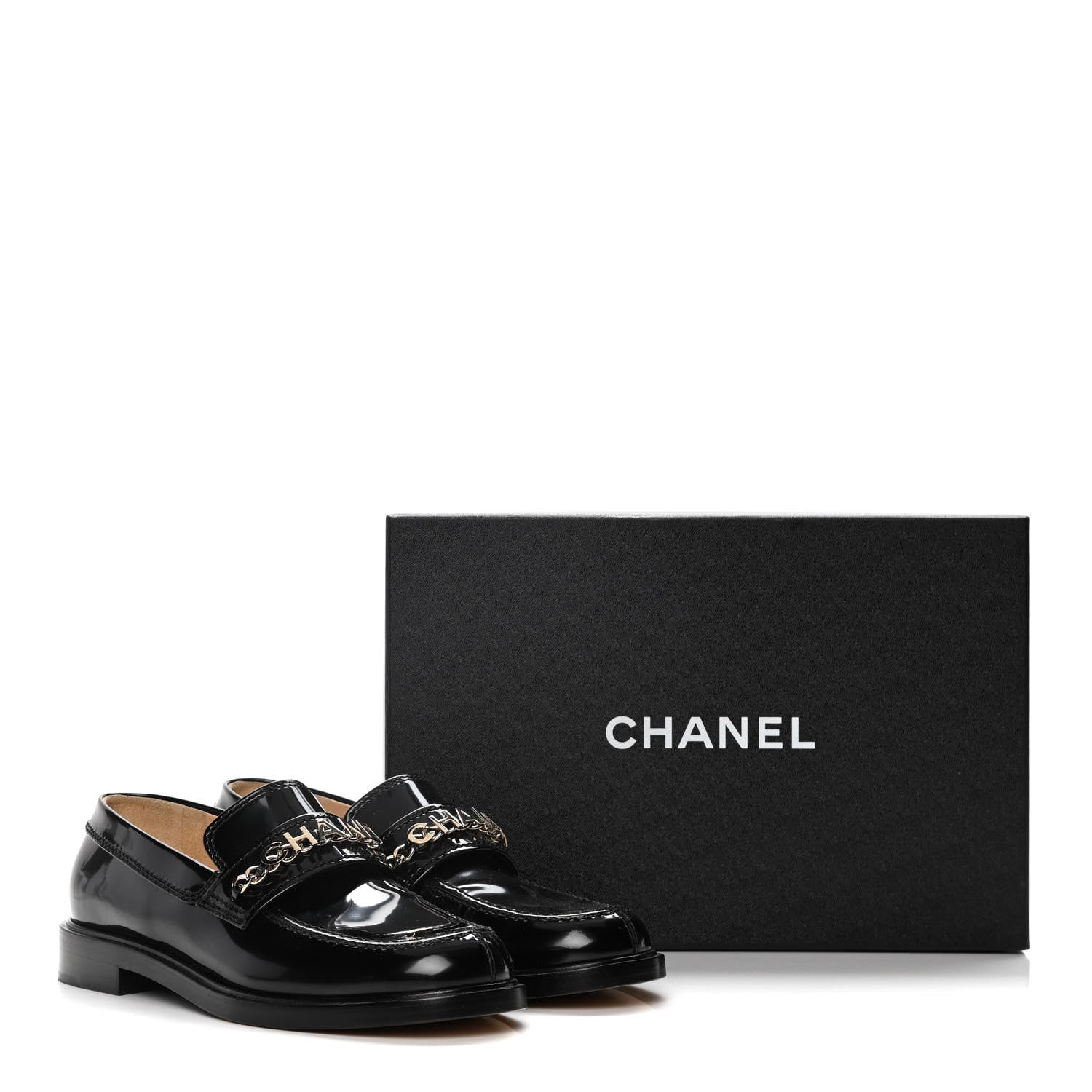 Chanel Shiny Calfskin Logo Loafers 38 Black 15 of 15