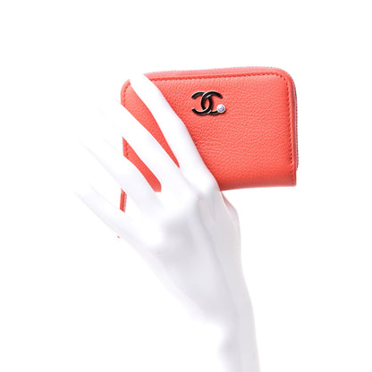 Chanel Goatskin Camellia Zip Coin Purse Coral 2 of 8