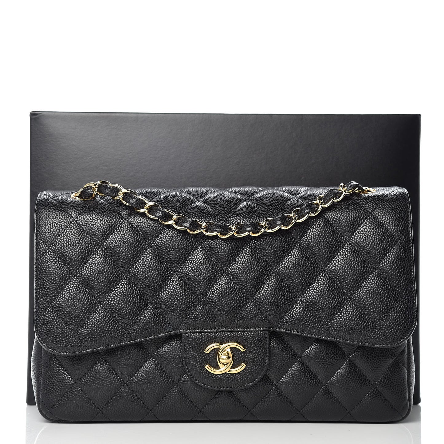 Caviar Quilted Jumbo Double Flap Black