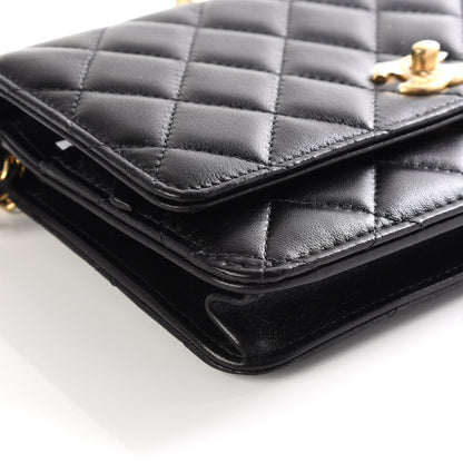 Chanel Lambskin Quilted CC Pearl Crush Wallet on Chain WOC Black 5 of 13