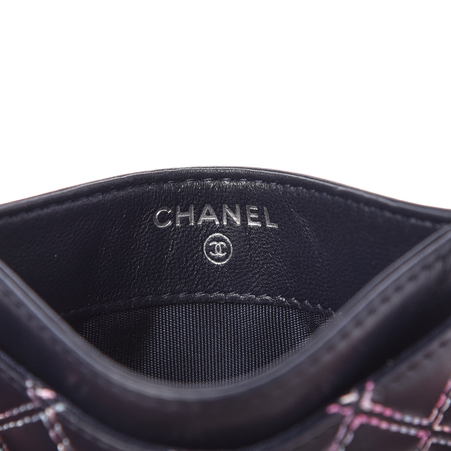 Chanel Lambskin Double Stitch Quilted Card Holder Navy Pink 6 of 10