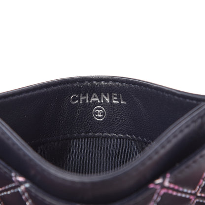 Chanel Lambskin Double Stitch Quilted Card Holder Navy Pink 6 of 10