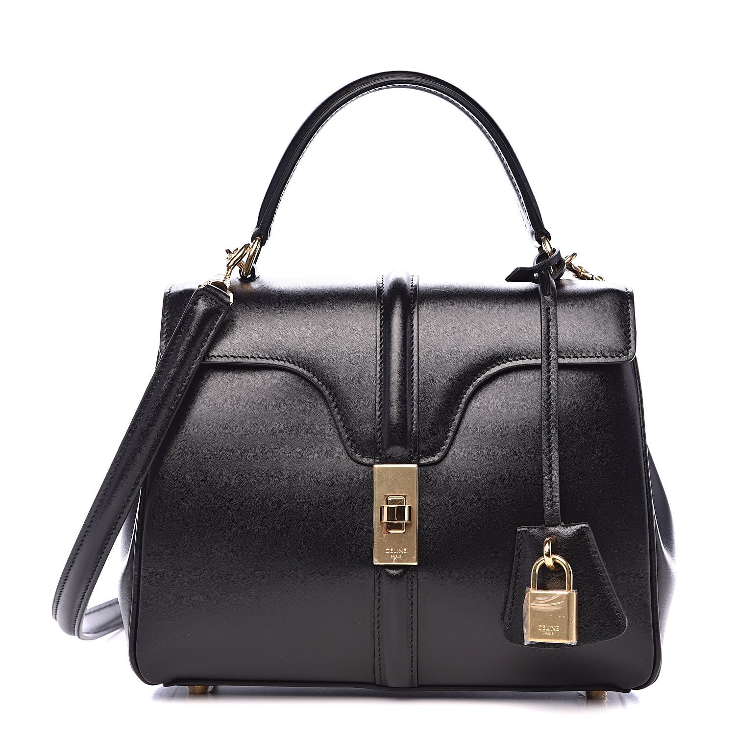 Celine Satinated Calfskin Small 16 Top Handle Bag Black 1 of 12